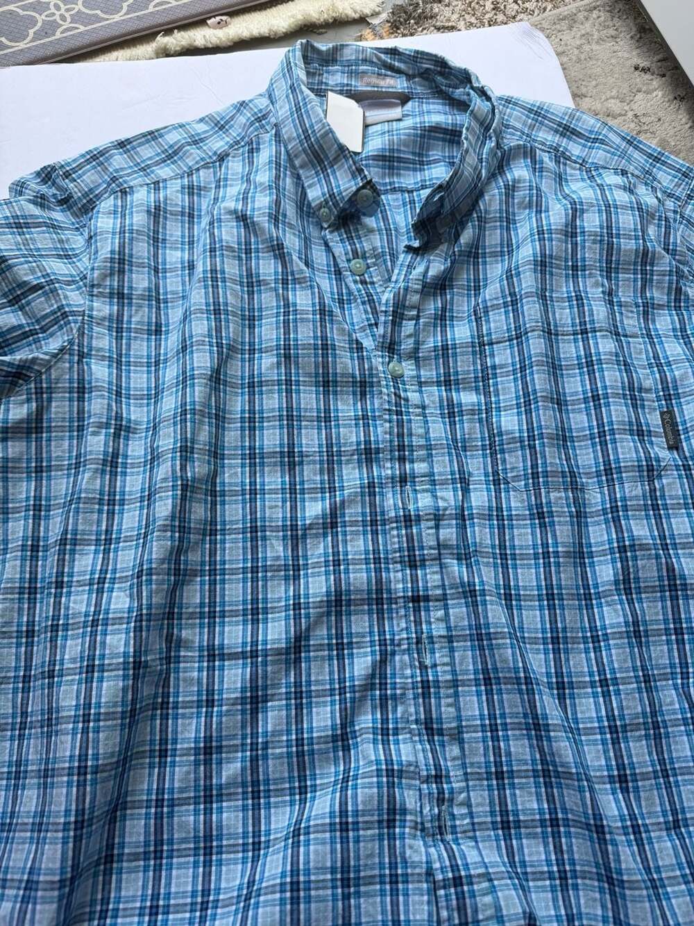 Columbia Sportswear Company Regular Fit Blue Plaid Short Sleeve Shirt